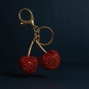 Red Cherry Keychain with Gold Accents
